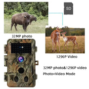 10-Pack Trail Hunting Wildlife Animal Camera 32MP 1296P Video 0.1s Trigger Speed Farm and Field Camera Motion Activated Password Protected Waterproof | A262
