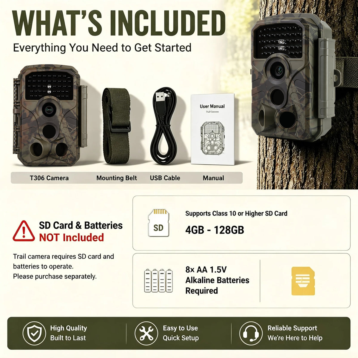 2-Pack Trail & Game Camera 64MP 4K  No-Glow Night Vision 100ft 0.1s Trigger Speed Waterproof for Wildlife Observing & Backyard Security | T306 Dark Camouflage