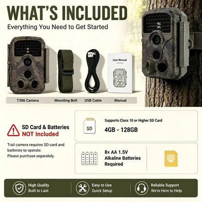 2-Pack Trail & Game Camera 64MP 4K  No-Glow Night Vision 100ft 0.1s Trigger Speed Waterproof for Wildlife Observing & Backyard Security | T306 Dark Camouflage