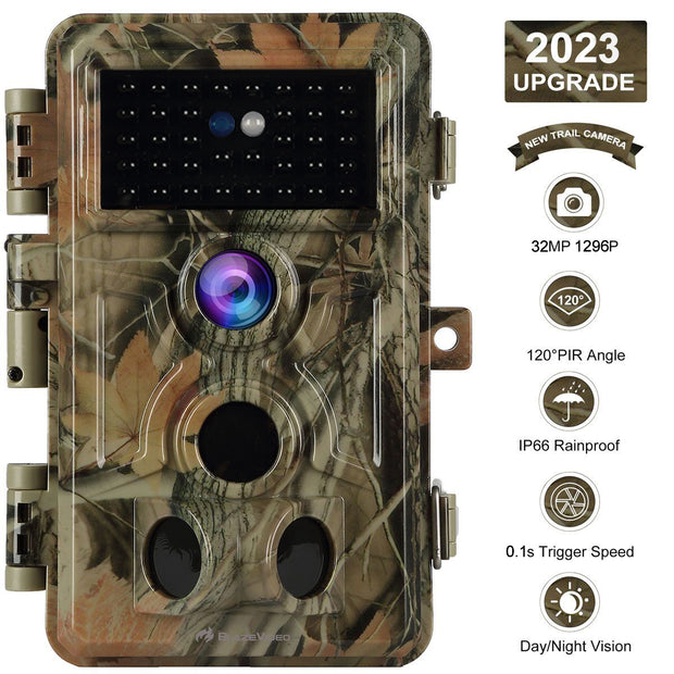 2-Pack Trail Wildlife Animal Camera 32MP 1296P Video 0.1s Trigger Speed Motion Activated Password Protected Waterproof with Night Vision No Glow | A262