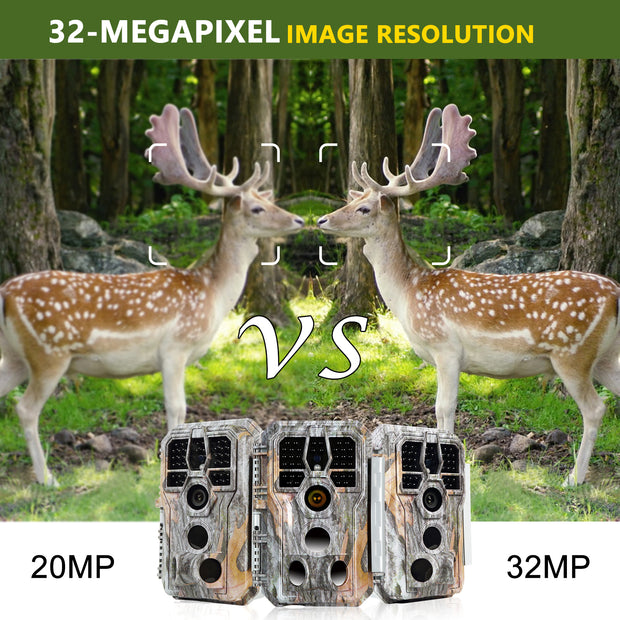 Trail Game Wildlife Cameras 32MP 1296P Video 100ft Night Vision 0.1S Trigger Motion Activated Waterproof Animal Hunting Field Cams | A280