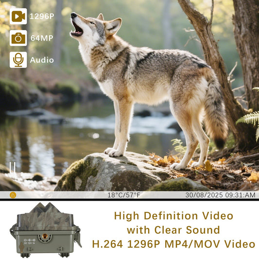 4K Video 64MP Photo Trail Camera with Audio and Motion Detector Night Vision Max. Distance up to 100ft, 0.1s Trigger Speed, Waterproof IP66 | A106 Oak Brown