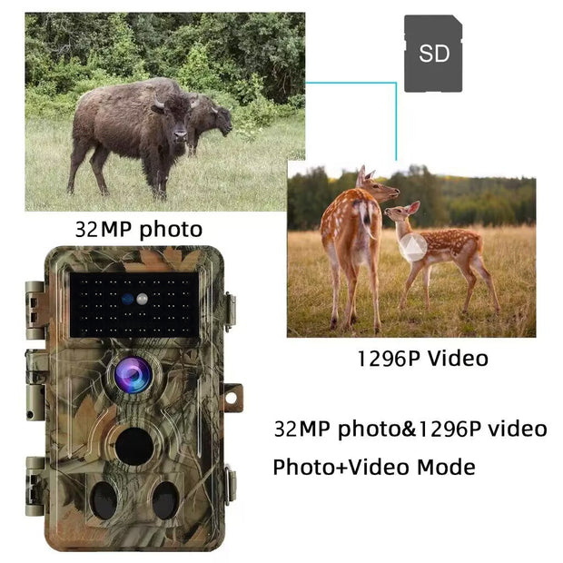 10-Pack Trail Hunting Wildlife Animal Camera 32MP 1296P Video 0.1s Trigger Speed Farm and Field Camera Motion Activated Password Protected Waterproof