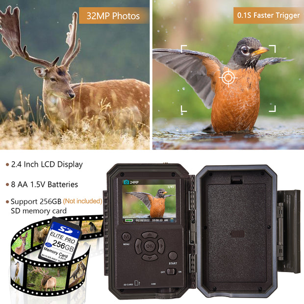 2-Pack Wireless Bluetooth WiFi Game Trail Deer Camera 32MP 1296P Video Night Vision No Glow Motion Activated Waterproof Photo & Video Model | W600 Red