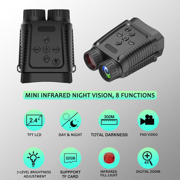 Mini Night Vision Binocular Camera 12MP 1080P Starlight Distance to 300M with 2.4" TFT for Hunting Hiking Camping Climbing