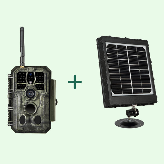 Bundle of Solar Panel and Bluetooth WIFI Trail Cameras 32MP 1296P with Night Vision Motion Activated Waterproof | A280W Green