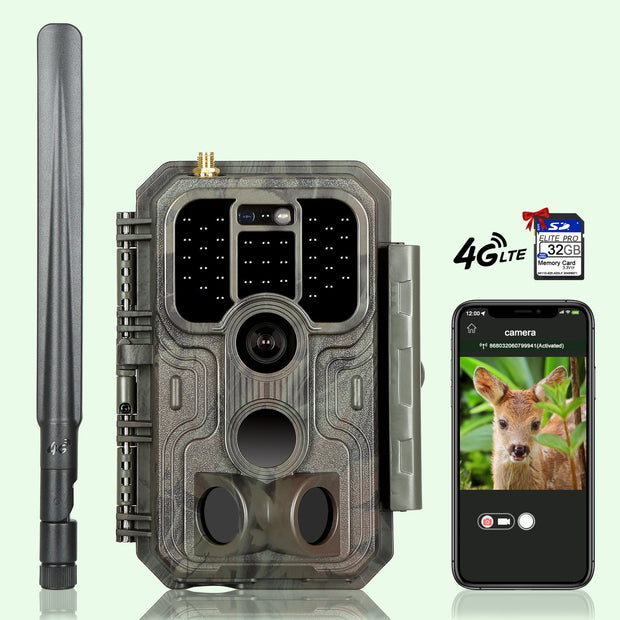 4G LTE Cellular Wildlife Trail Animal Camera mit Sim Karte 32MP 1296P Night Vision Motion Activated No Glow Waterproof