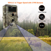 Trail Hunting Wildlife Animal Camera 24MP 1296P Video 0.1s Trigger Speed Farm and Field Camera Motion Activated Password Protected IP66 Waterproof.