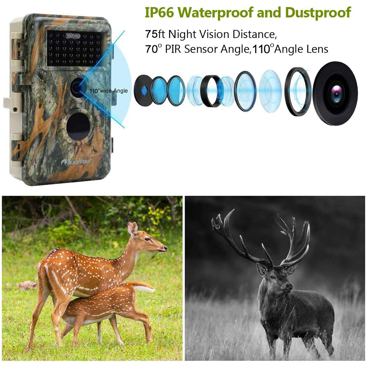 4Pack 24MP 1296P HD Video Game Trail Cams Wildlife Deer Hunting