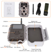 Bundle of Solar Panel and WIFI Trail camera A280W Grey and 32GB SD card Bluetooth WIFI Trail Camera 32MP 1296P Night Vision Motion Activated Waterproof