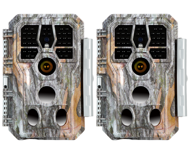 2-Pack Trail Game Wildlife Cameras 24MP 1296P Video 100ft Night Vision 0.1S Trigger Motion Activated Waterproof Animal Hunting Field Cams