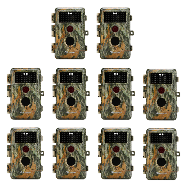 10-Pack Camo Trail Wildlife Animal Cameras 32MP 1296P H.264 Video Night Vision Time Lapse Motion Activated IP66 Waterproof and Password Protected | A252