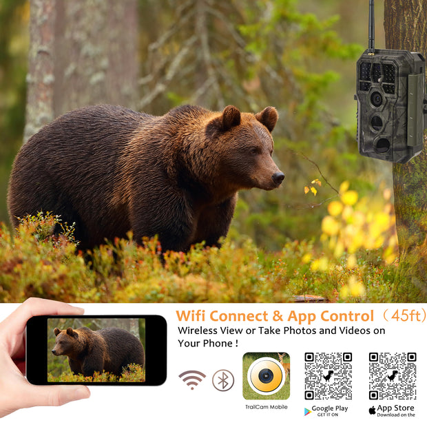 Wireless WIFI Wildlife Trail Camera Trap 32MP Photo 1296P Video Security Farm & Field Camera Night Vision Motion Activated No Glow Waterproof | A280W