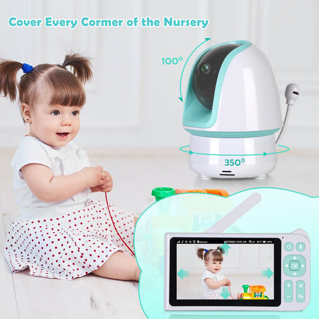 2-Pack 1080p FHD Baby Monitor with 5” Display, 3000ft Range, 2-Way Audio, Night Vision, Lullabies, 5000mAh Battery and Pan Tilt Zoom | B180